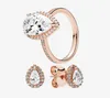Luxury 18k Rose Gold Teardrop Ringörhängen Set Original Box For Real 925 Silver Women Wedding Gift Tear Drop Rings Stud Earring6756211
