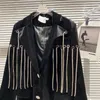 Kadın Ceketleri 2024Spring ve Sonbahar Takım Kadın Moda Püskül Ağır Endüstri Metal Yüzük Matkap Zinciri Tasarım Velvet Gevşek Blazer