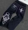 Męskie dżinsy hipster pełny haft pełny haft bawełniany czaszka swobodne spodnie męskie spodnie proste spodnie Hipster Casual Cargo Spodnie T240104