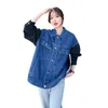 Vestes Femmes SuperAen Retro Spliced Denim Jacket 2024 Printemps et automne Coréen Loose Design BF Style Manteau