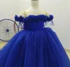 Robe à fleurs bleue pour filles, épaules dénudées, petite princesse, première Communion, motif Floral, grand nœud, cadeau de noël, concours