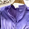 Blouses pour femmes Vintage Satin femmes bouffées à manches longues chemise et chemisier dos fermeture éclair élégant mode coréenne Blusas De Mujer Drop