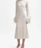 Weißes Paillettenkleid 2024, neues Selbstporträt, französischer Stil, Haute Couture, langer Rock mit Federärmeln