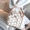 Evening Bags Summer INS Hot Fashion Hollow Out Women Handbag Net Shape Lattice Bag Composite Korean Style Beach Weaving Casual Tote Q240104