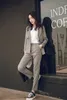 Women's Two Piece Pants Set Women Korean Style Gray Blazer Coat High Waist Suit Office Lady Jacket Pant Femme Casual Sets Womens Outfits