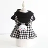 Dog Apparel Petstyle Fall/Winter Red Panda Star Grid Couple Dress Teddy Bichon Pet Clothes