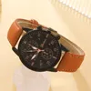 Wristwatches Luxury Men Watch Bracelet Set Fashion Business Brown Leather Quartz Wrist Watches For Gift Box Relogio Masculino