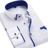 White Big Size 4XL Men Dress Shirt 2023 Long Sleeve Slim Fit Button Down Collar Good Quality Printed Business Shirts 240104