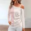 Women's T Shirts Women Tshirts Long Sleeve Off Shoulder Y2k Tops 2024 Ropa Mujer Tunic Tees Fashion Casual Leaves Print T-shirt