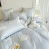 Conjuntos de cama Coreano Princesa Estilo 3 Pcs Longo Algodão 4 Conjunto Afixado Pano Bordado Quilt Cover Bed Sheet Girl