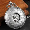 Pocket Watches Smooth 2 Sides Open Case Mechanical Watch Chains Steampunk Silver Skeleton Hand Wind Fob Clip For Men Women