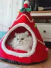 YOKEE Christmas Cozy Nesk Bed Cat House Pet for Small Dogs Puppy Mat Kitten Cave Winter Warm Soft Comfortable Basket Deep Sleep 240103