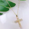 Pingente colares clássico e requintado colorido zircão banhado a ouro cruz colar feminino corrente moda jóias presente religioso