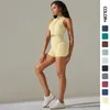 Survêtements pour femmes sans couture côtelé Scrunch Shorts Set Gym Sport Outfit Femme Yoga Porter sans manches Zipper Fitness Costume Femmes 2 pièces Entraînement