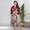 エスニック服ファッションエレガントな赤い花のコントラストカラーカジュアル女性イスラムデイリーパーティーアバヤモロッコドレスレディースカフタン