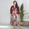 Etnisk kläder Fashion Elegant Red Floral Contrast Color Casual Women Islamic Daily Party Abaya Marockan Dress Ladies Kaftan