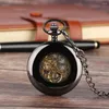 Pocket Watches Vintage Black/Bronze Hollow Wings Pattern Mechanical Watch Men Luxury Pendant Clock Hand-Wind Movement Timepiece