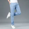 Jeans da uomo in cotone elasticizzato a vita alta dritti 2024 Primavera Estate Business Casual pantaloni in denim larghi maschili pantaloni slim di marca di fascia alta