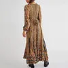Robes décontractées automne manches longues Vintage robe de soirée élégante Boho motif couture frange lâche Maxi femmes à lacets longue