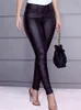 Summer Black Fake Pu Leather Pant Women High midja Elasticitet Slim Push Up Casual Skinny Thin Pencil Trousers Ladies Oversimasy 240104