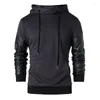 Men S Hoodies Spring Fashion Pocket Long Sleeve Arm Leather Design Black Solid Color Handsome Pullover Coat Clothes Man