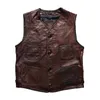 Gilets pour hommes Summer Casual Cuir Biker Undershirt Factory Direct Brown Vintage Soft V-Col V-Col en peau de mouton à poitrine unique