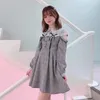 Vestidos casuales Estilo de mina japonés Producido en masa Slim Fit Vestido de manga larga Lindo dulce fuera del hombro Plaid Lace Short para mujeres