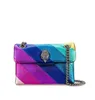 Piccola e versatile borsa a tracolla monospalla con catena arcobaleno a righe Borsa a forma di cuore Donna Uomo Mini Borsa a spalla pochette con insegna in metallo