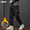 Calças masculinas HIQOR Y2k Vintage Baggy Calças Inverno Engrossar Calças Quentes para Mens Fleece Cargo Tornozelo Corredores Calças Harem Calças OversizeL231113