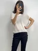 T-shirt manches courtes col en v pour femme, tricot en lin, bas court, Slim, été, 2024