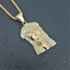 Hip Hop Iced Out Bling Jesus Head Pendant Necklace Men 14k Yellow Gold Golden Color Jesus Piece Necklaces Male Catholic Jewelry