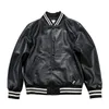 Mens Sheep genuine leather bomber jacket Casual baseball uniform coats