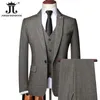 S-6XL Jacket Vest Pants Retro Gentleman Classic Fashion Plaid Mens Formal Business Slim Suit 3Pces Set Groom Wedding Dress 240104