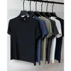 High-end is siden andningsbar kortärmad t-shirts o hals sommar tunn nät lös elasticitet t skjortor herrkläder ropa hombre 240106