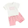 Kleidungssets Kleinkind Baby Mädchen Sommerkleidung Sweatsuit Daddys D.h. Mamas Shorts Ärmel T-Shirt Tops und Set