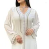 Ropa étnica Medio Oriente Mujer con cuello en V Abaya Robe Muslim Vestido de swing grande con chaleco Conjunto de dos piezas