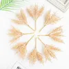 Flores decorativas 6 pcs plantas artificiais outono dourado prateado ramo falso para guirlanda de árvore de natal acessórios para casa decoração de arco de casamento