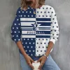 Sudadera informal con estampado de estrellas y cuello redondo para mujer, sudaderas con capucha de manga larga para el día del juego, sudaderas con gráficos de fútbol americano de gran tamaño