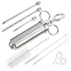 Meat Marinade Injector Kit Seasoning Injectors Stainless Steel Cooking Syringe Injection With 25 Needles 240103