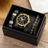 Wristwatches Luxury Men Watch Bracelet Set Fashion Business Brown Leather Quartz Wrist Watches For Gift Box Relogio Masculino