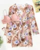 Floral Twist Low Waist Bikini Set Cover Up Badeanzug für Frauen Push Up Langarm dreiteilige Bademode Strand Badeanzüge 240103