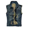 Gilet da uomo Taglie forti 5xl 6xl Uomo Giubbotti di jeans 2024 Senza maniche Multi-tasche Jean Vest Tops Giacca da uomo sexy con jeans strappati