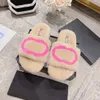 channel Slippers woolskin fluffy sandal fashion teddy bear fuzzy Designer Shoes outdoor flat Sliders luxurys tazz sandale mens black white pink Slide Slipper gift