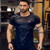 Compression Quick dry T-shirt Men Running Sport Skinny Short Tee Shirt Male Gym Fitness Bodybuilding Workout Black Tops Clothing 240103