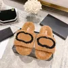 channel Slippers woolskin fluffy sandal fashion teddy bear fuzzy Designer Shoes outdoor flat Sliders luxurys tazz sandale mens black white pink Slide Slipper gift