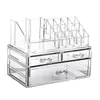 Boîtes de rangement Organisateur de maquillage transparent en plastique avec 3 tiroirs amovibles des supports de rouge à lèvres supérieurs Améliorez votre commode de salle de bain