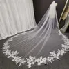 Longue dentelle voile de mariage 3D broderie fleur longue blanche cathédrale style voile de mariée peigne accessoires de mariage chapellerie de mariée 240103