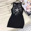 Designer dress, studded sleeveless dress, women's high-end temperament, five pointed star water diamond chain, slimming skirt