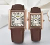 Pareja Moda Mujeres Hombres Relojes Movimiento de cuarzo Plata Vestido de oro rosa Señora Tanque cuadrado Caja de acero inoxidable Cierre original Pulsera analógica casual Relojes de pulsera