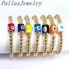 Bangle 8Pcs Fashion Gold Plated Copper Metal Beaded Charms Bracelet Eye Lampwork Glass Cylindrical Elastic Bangle Jewelry For Women Men